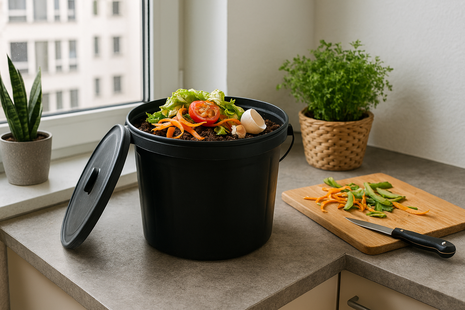 compost bin in an apartment